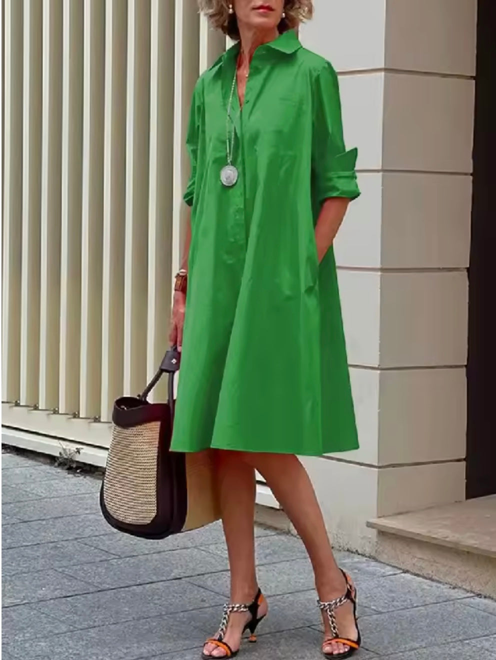 Matilde | Abito a Camicia dall'Eleganza Midi Verde