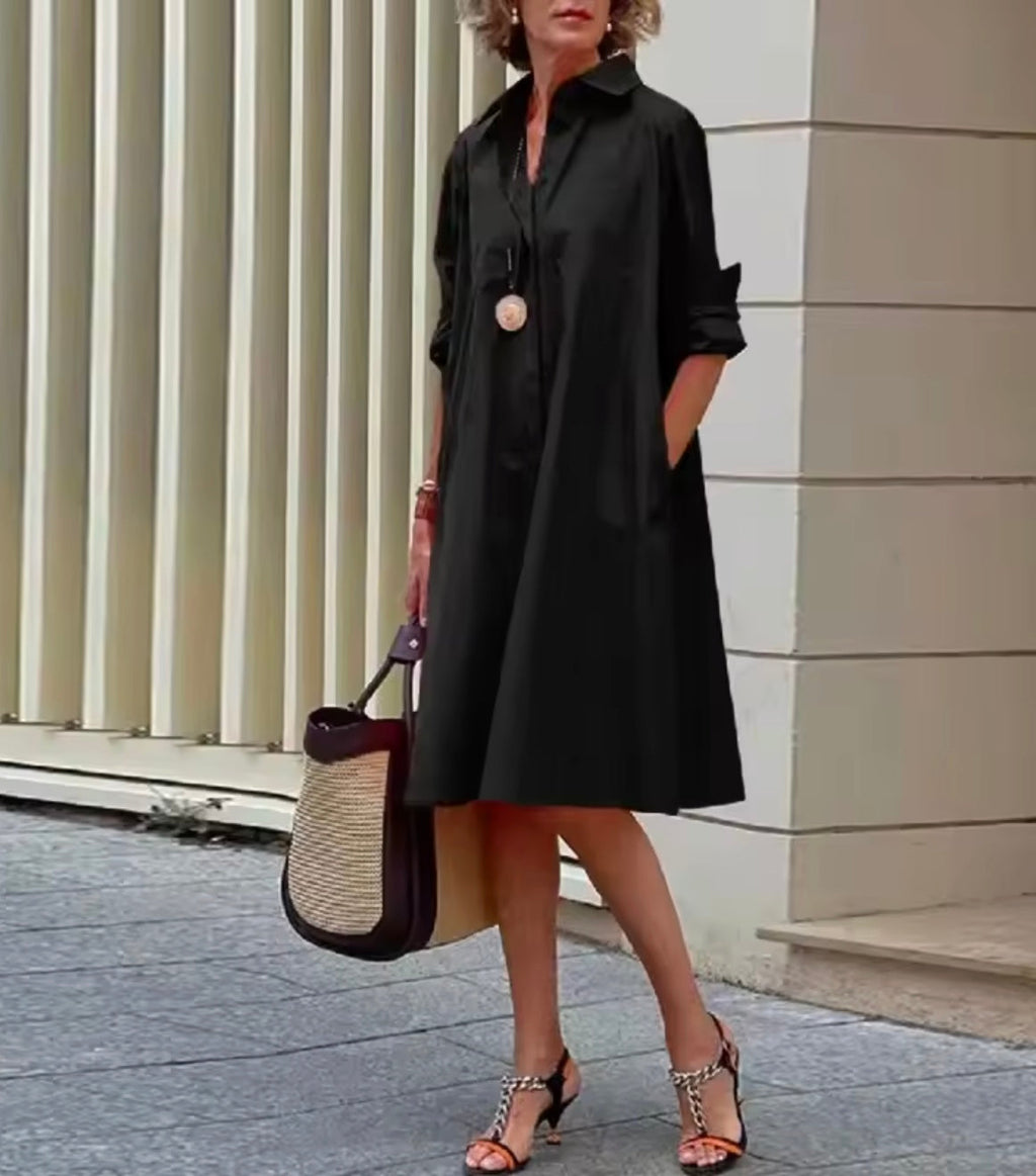 Matilde | Abito a Camicia dall'Eleganza Midi Nero