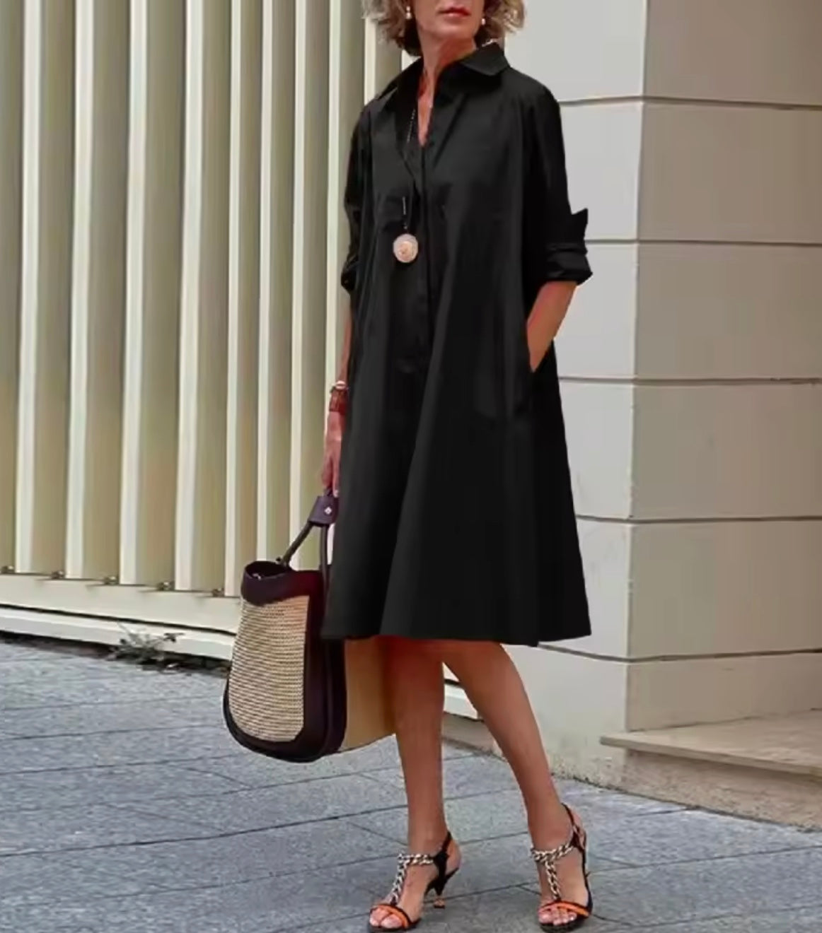 Matilde | Abito a Camicia dall'Eleganza Midi Nero