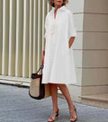 Matilde | Abito a Camicia dall'Eleganza Midi Bianco