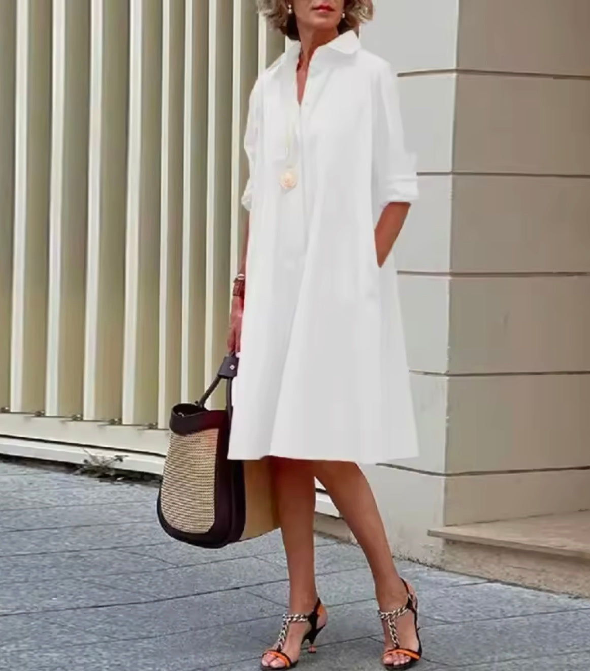 Matilde | Abito a Camicia dall'Eleganza Midi Bianco