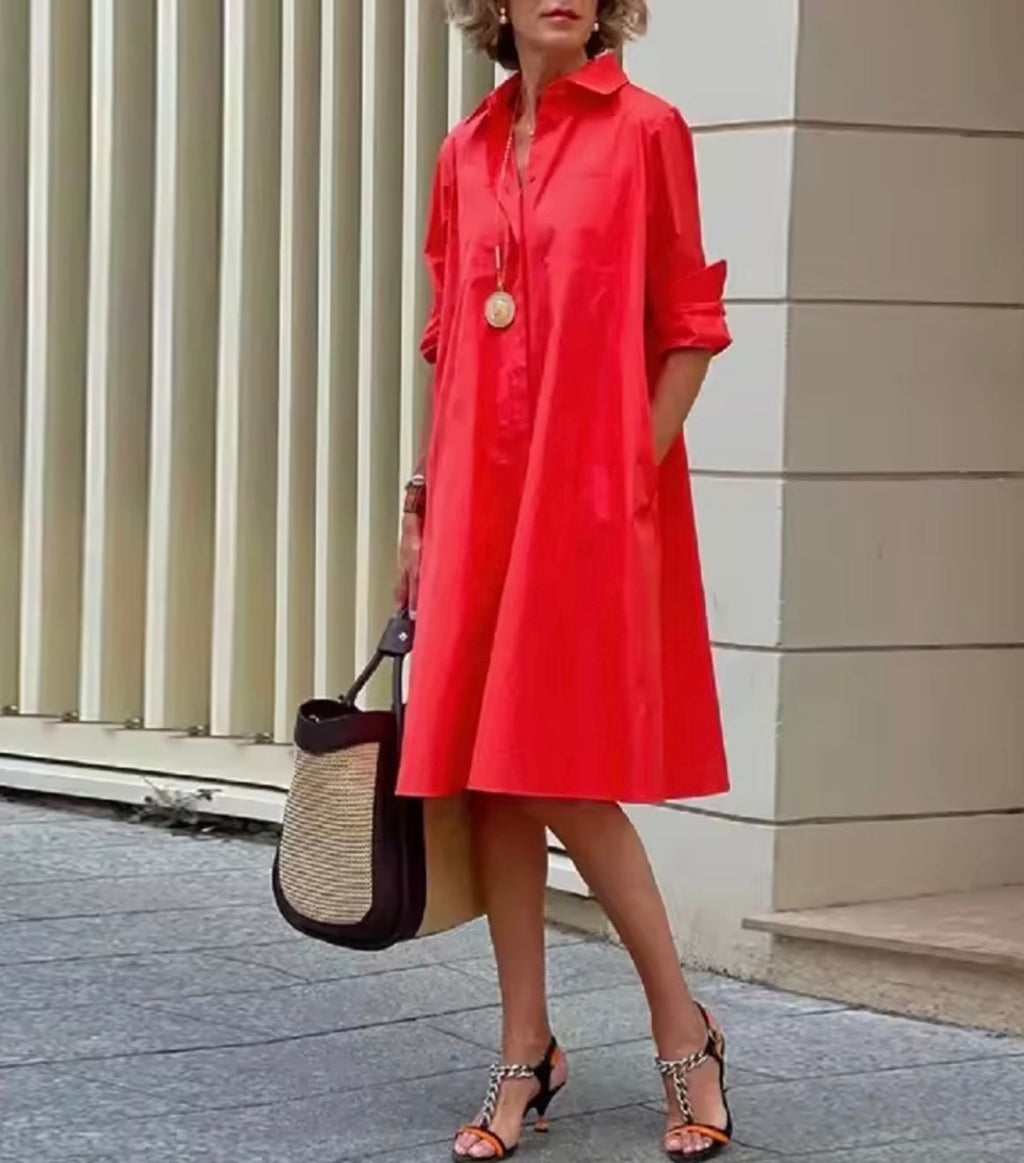 Matilde | Abito a Camicia dall'Eleganza Midi Rosso