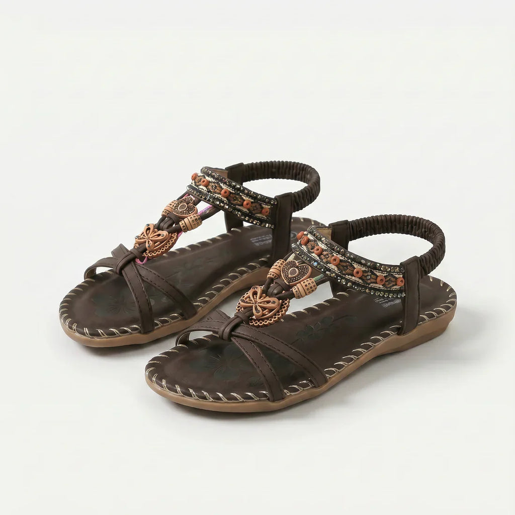 Matilde | Sandali Donna Infradito con Perline Marrone Scuro Marrone