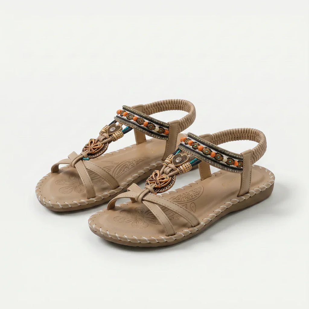 Matilde | Sandali Donna Infradito con Perline Beige Marrone