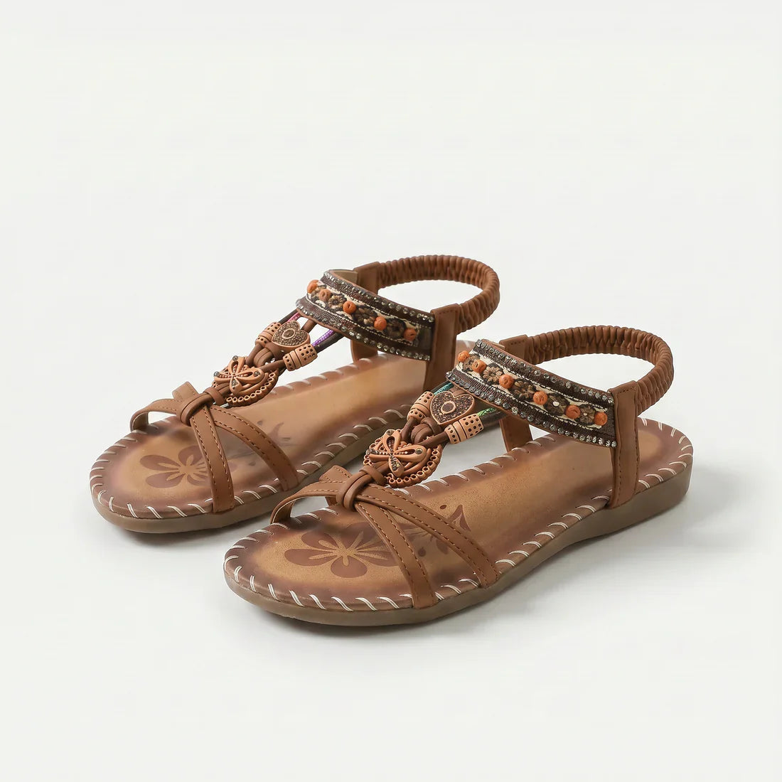 Matilde | Sandali Donna Infradito con Perline Blu Scuro Marrone