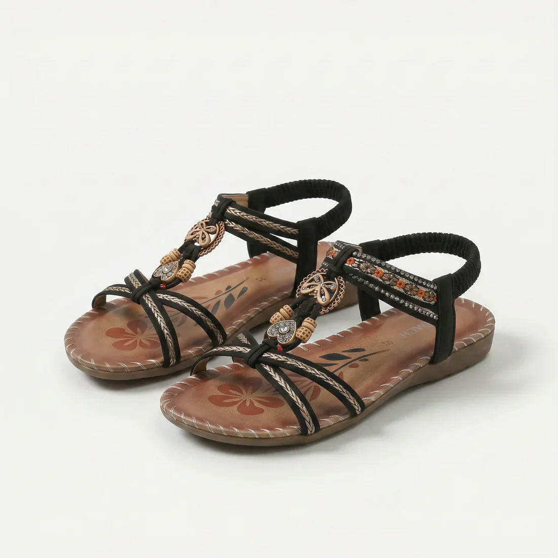 Matilde | Sandali Donna Infradito con Perline Nero Marrone