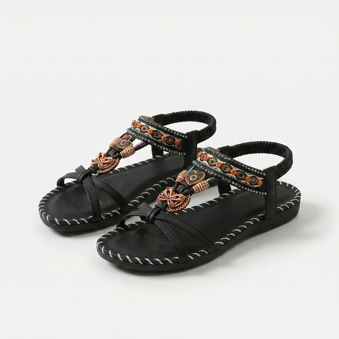 Matilde | Sandali Donna Infradito con Perline Nero