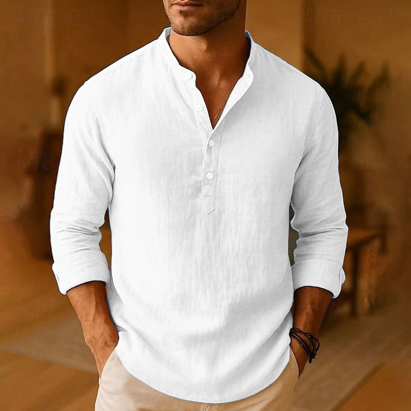 Matteo | Camicia Collo alla Coreana Uomo Manica Lunga Bianca