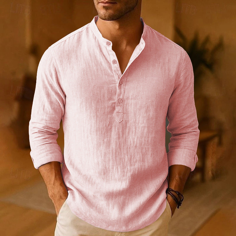 Matteo | Camicia Collo alla Coreana Uomo Manica Lunga Rosa