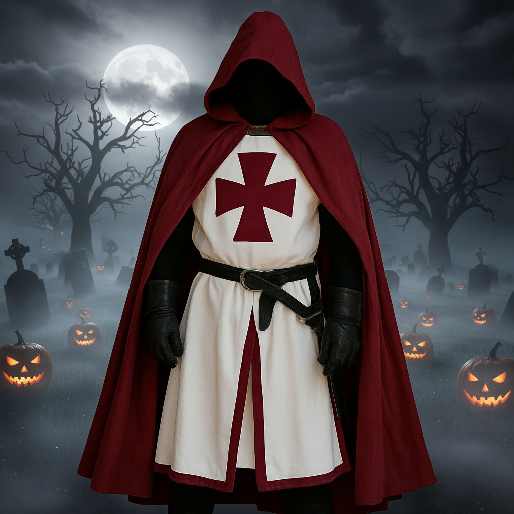 Medieval Knight Costume Tunic with Contrasting Trim and Split Hem Panels - Image 1