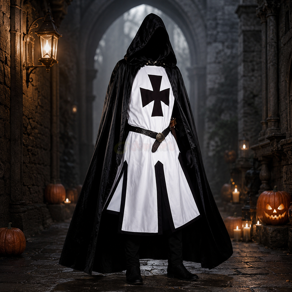 Medieval Knight Costume Tunic with Contrasting Trim and Split Hem Panels - Image 10