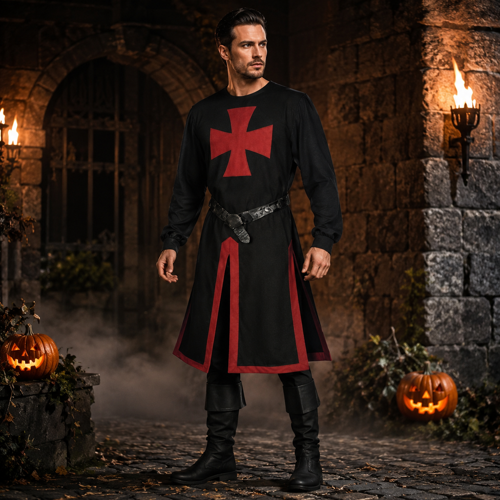 Medieval Knight Costume Tunic with Contrasting Trim and Split Hem Panels - Image 5