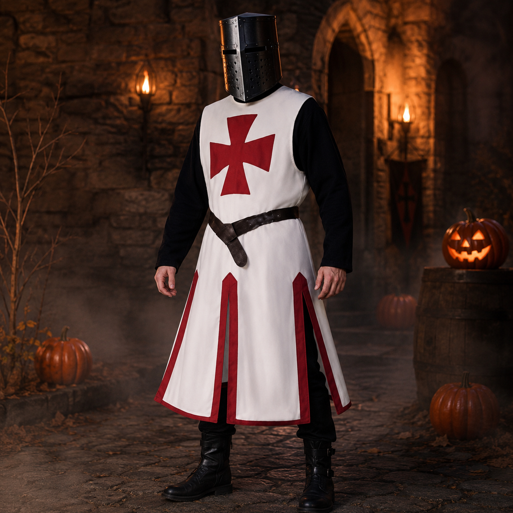 Medieval Knight Costume Tunic with Contrasting Trim and Split Hem Panels - Image 6