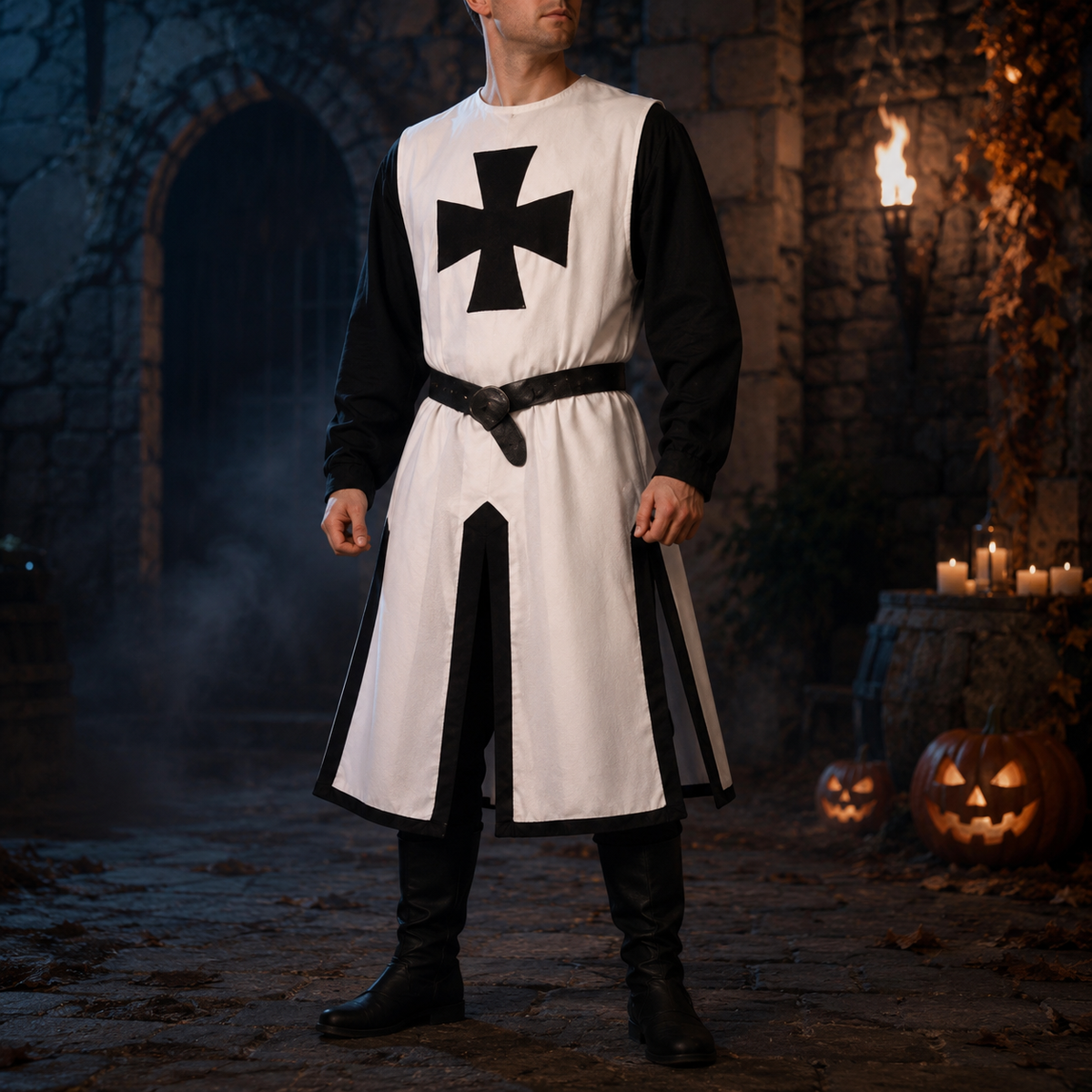 Medieval Knight Costume Tunic with Contrasting Trim and Split Hem Panels - Image 7
