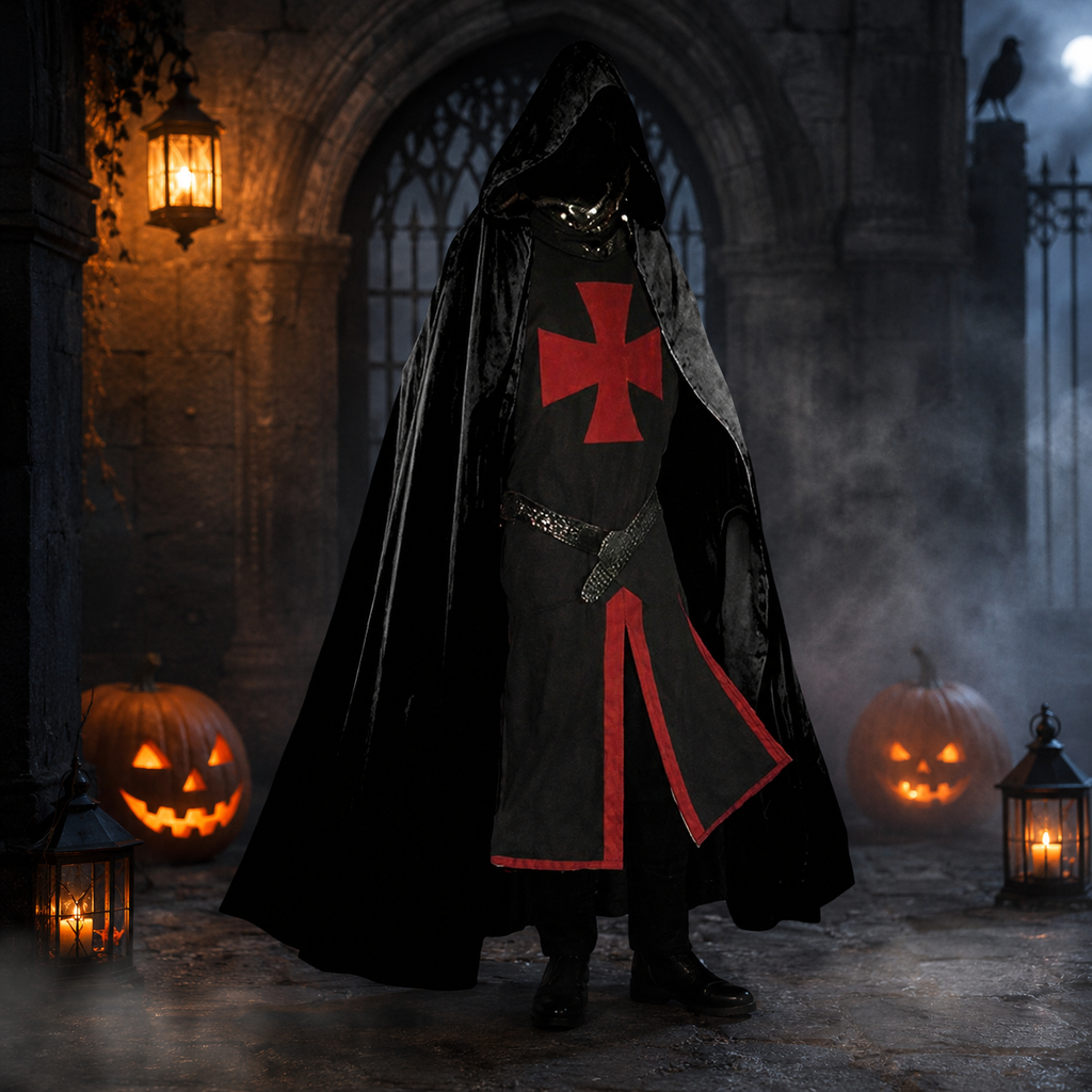 Medieval Knight Costume Tunic with Contrasting Trim and Split Hem Panels - Image 8