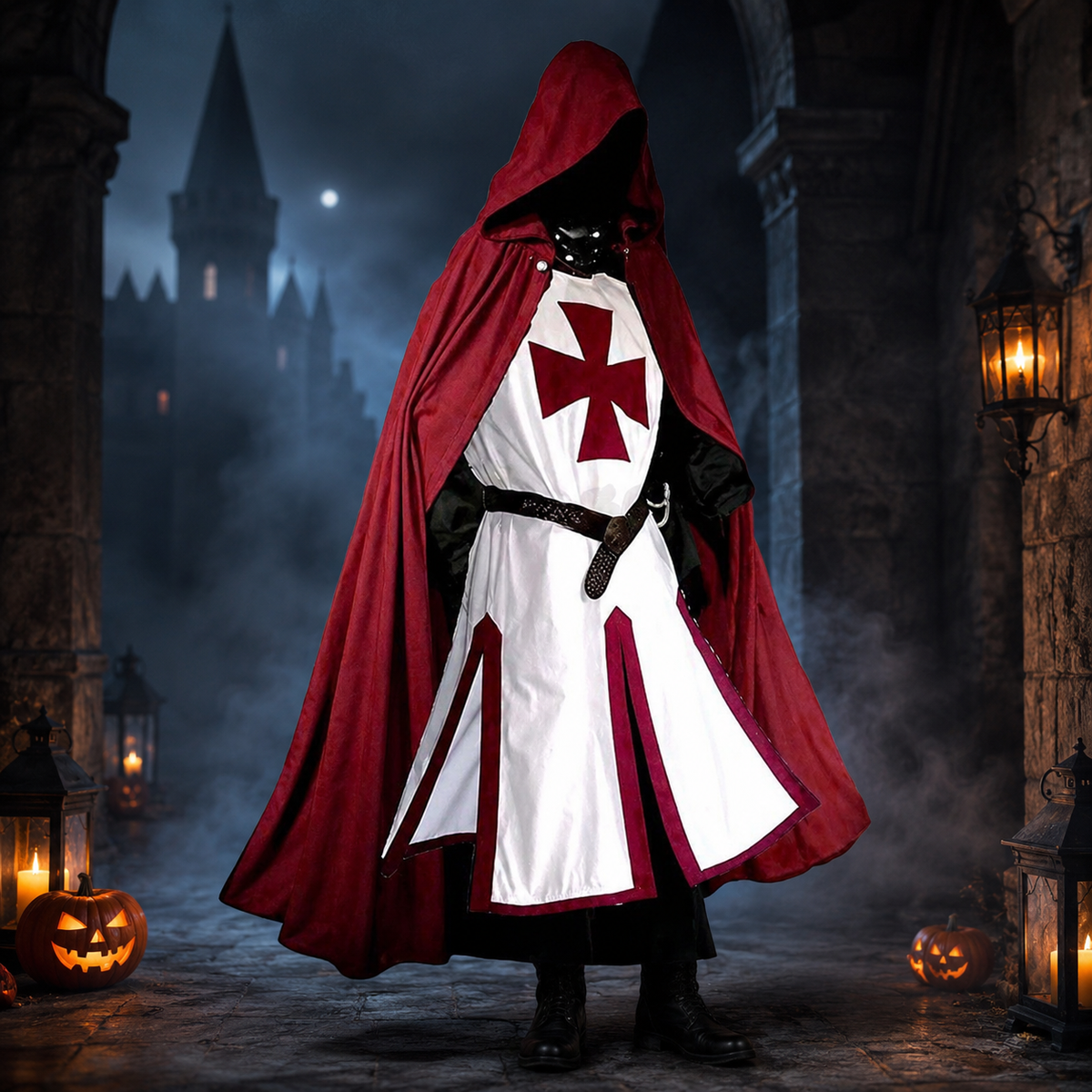 Medieval Knight Costume Tunic with Contrasting Trim and Split Hem Panels - Image 9