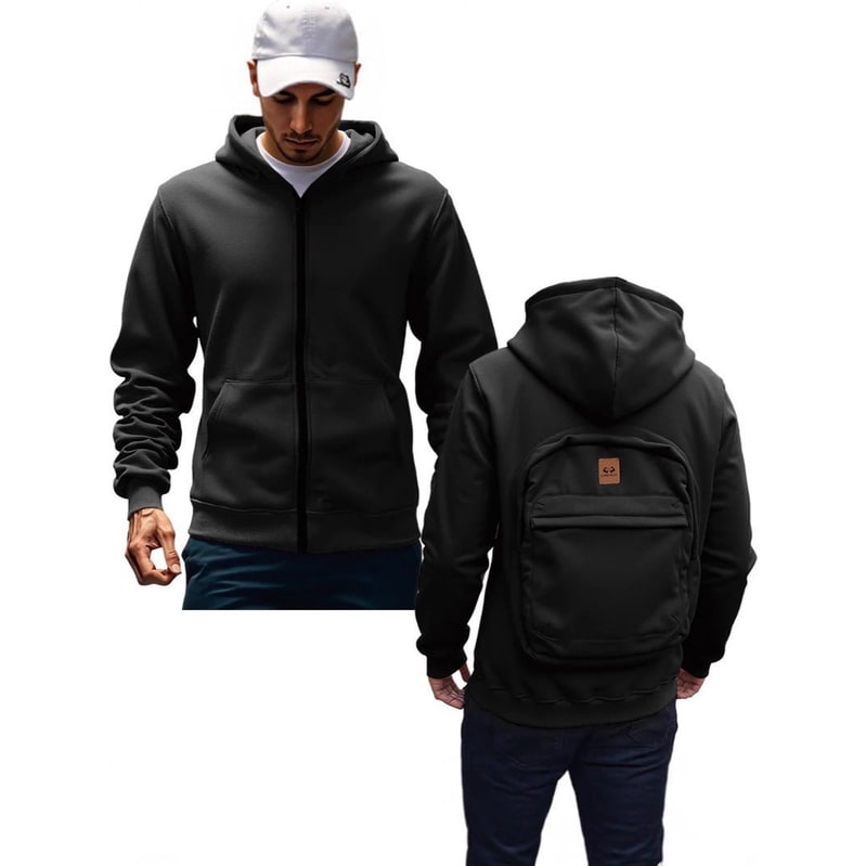 Men's and Zip Up Hoodie with Built-In Backpack Storage - Image 2