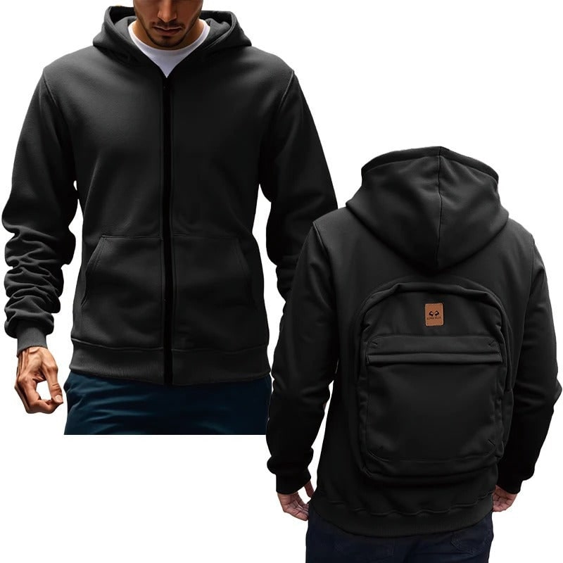 Men's and Zip Up Hoodie with Built-In Backpack Storage - Image 6