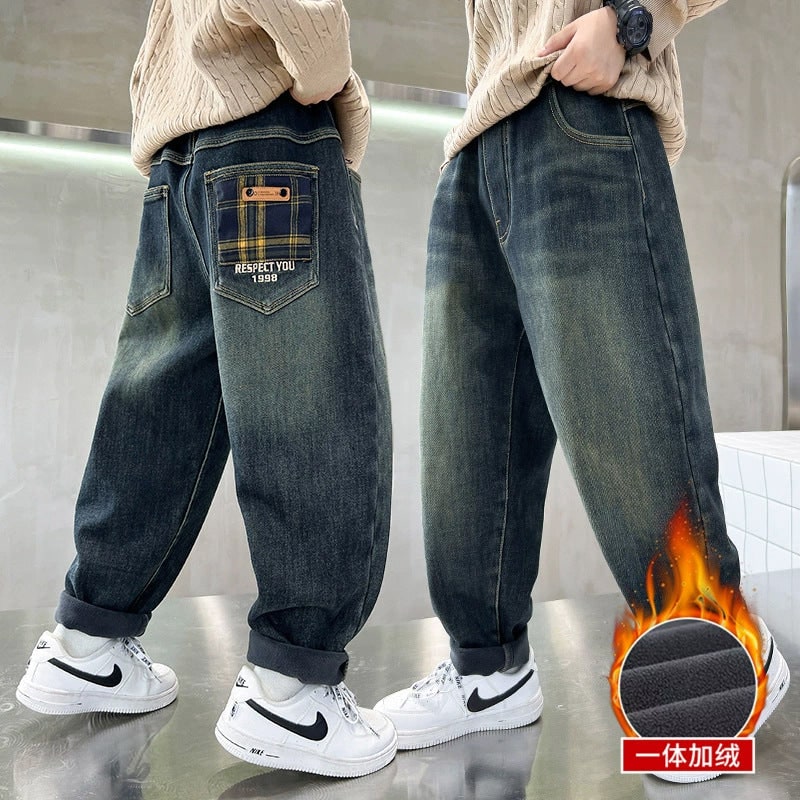 Men's Baggy Loose Fit Jeans with Elastic Waistband and Plaid Pockets - Image 7