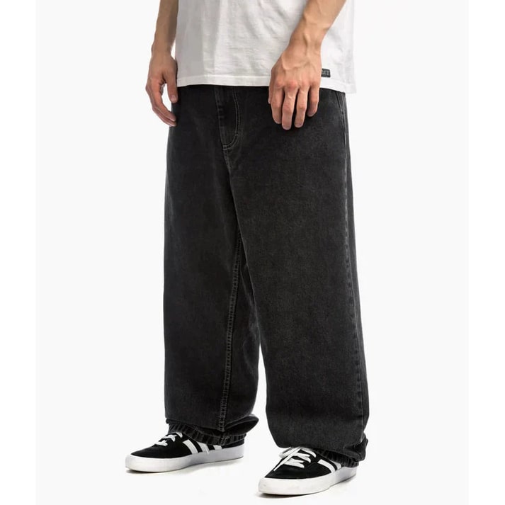 Men's Baggy Loose Fit Low Rise Wide Leg Denim Jeans with Contrast Stitching - Image 1