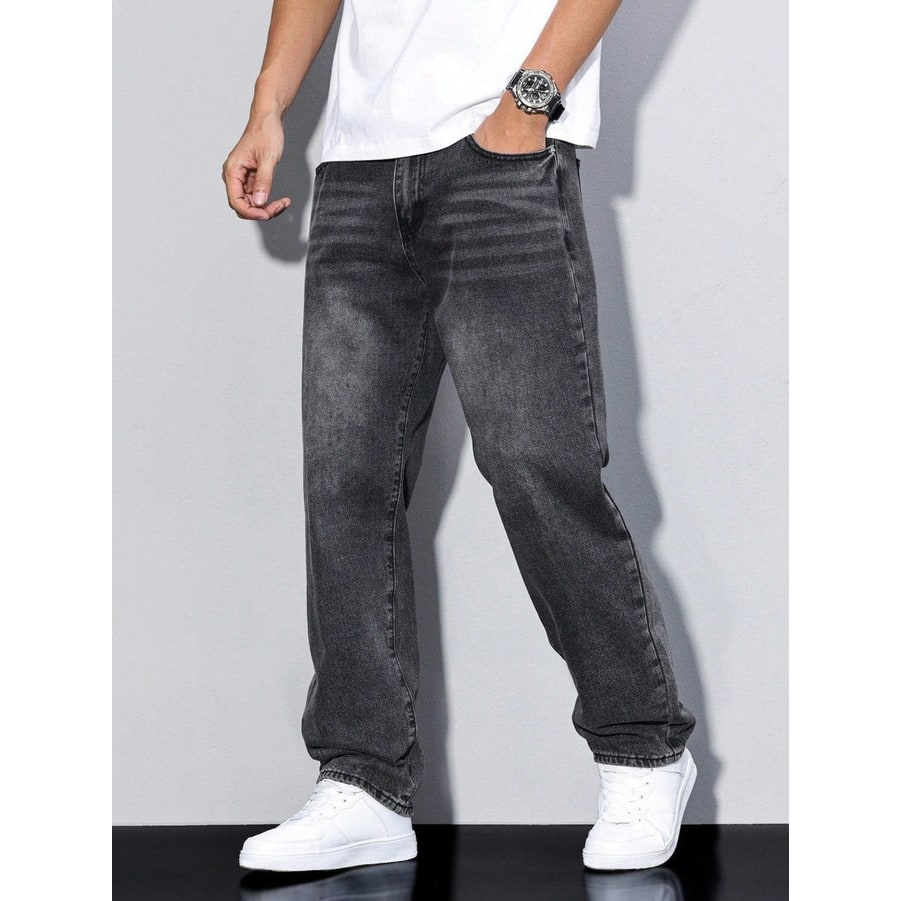Men's Baggy Loose Fit Relaxed Jeans with Straight Leg and Faded Whiskering - Image 18