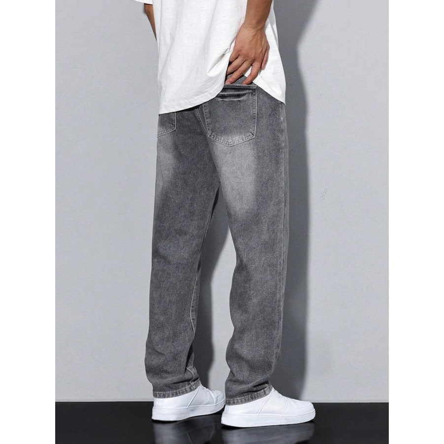 Men's Baggy Loose Fit Relaxed Jeans with Straight Leg and Faded Whiskering - Image 19