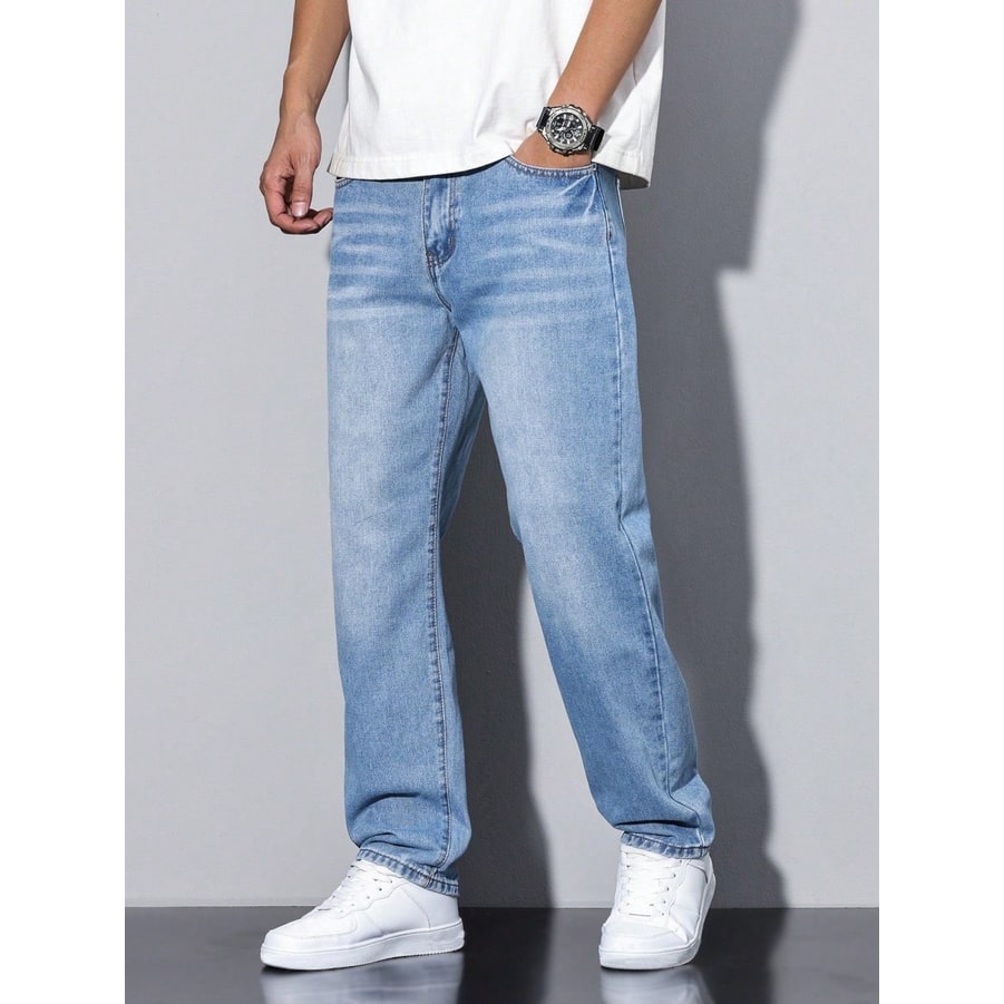 Men's Baggy Loose Fit Relaxed Jeans with Straight Leg and Faded Whiskering - Image 7