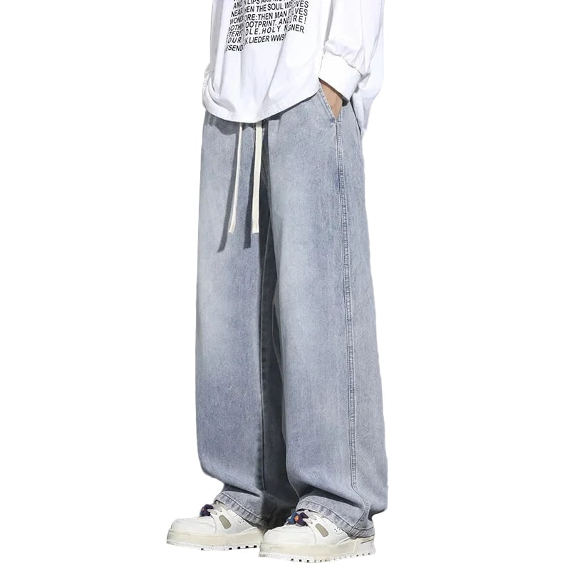 Men's Baggy Loose Fit Straight Leg Jeans with Wide and Drawstring Waistband - Image 1