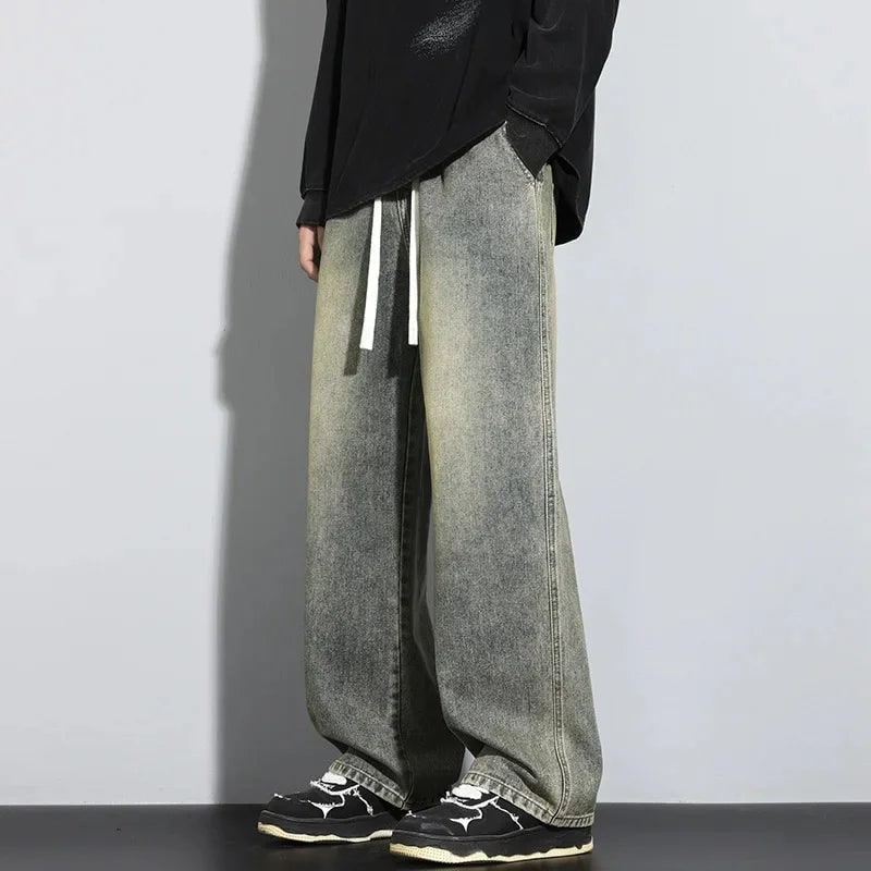 Men's Baggy Loose Fit Straight Leg Jeans with Wide and Drawstring Waistband - Image 2