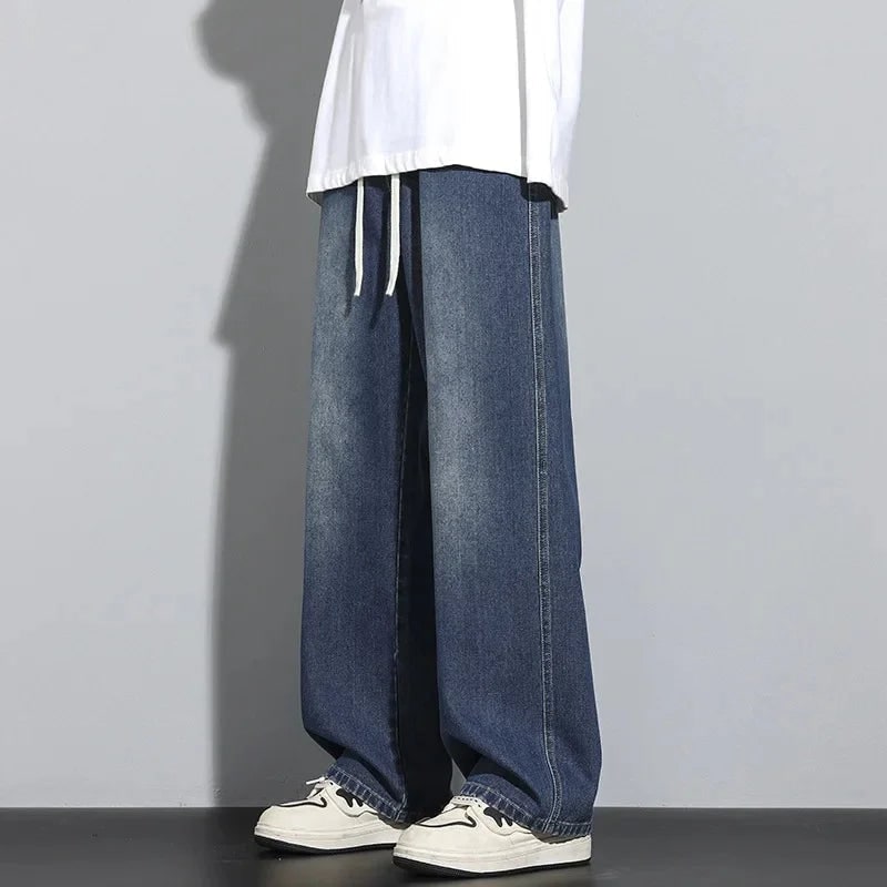 Men's Baggy Loose Fit Straight Leg Jeans with Wide and Drawstring Waistband - Image 3