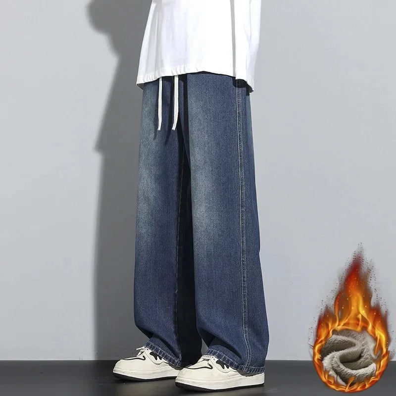 Men's Baggy Loose Fit Straight Leg Jeans with Wide and Drawstring Waistband - Image 4