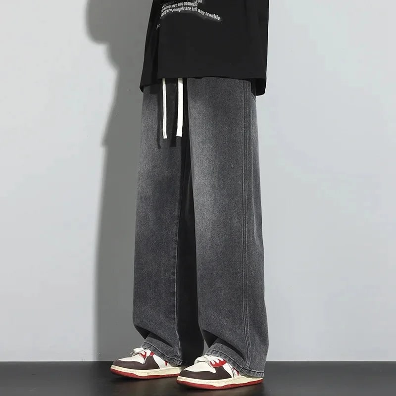 Men's Baggy Loose Fit Straight Leg Jeans with Wide and Drawstring Waistband - Image 7