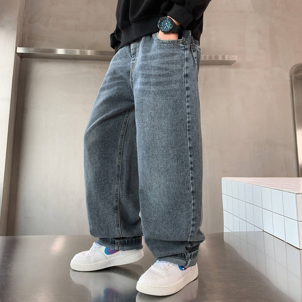 Men's Baggy Wide Leg Jeans with Faded Wash and Oversized Fit - Image 1