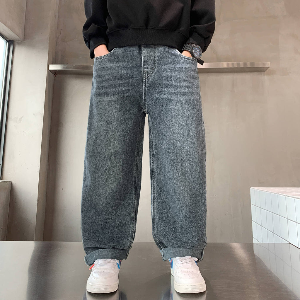 Men's Baggy Wide Leg Jeans with Faded Wash and Oversized Fit - Image 4