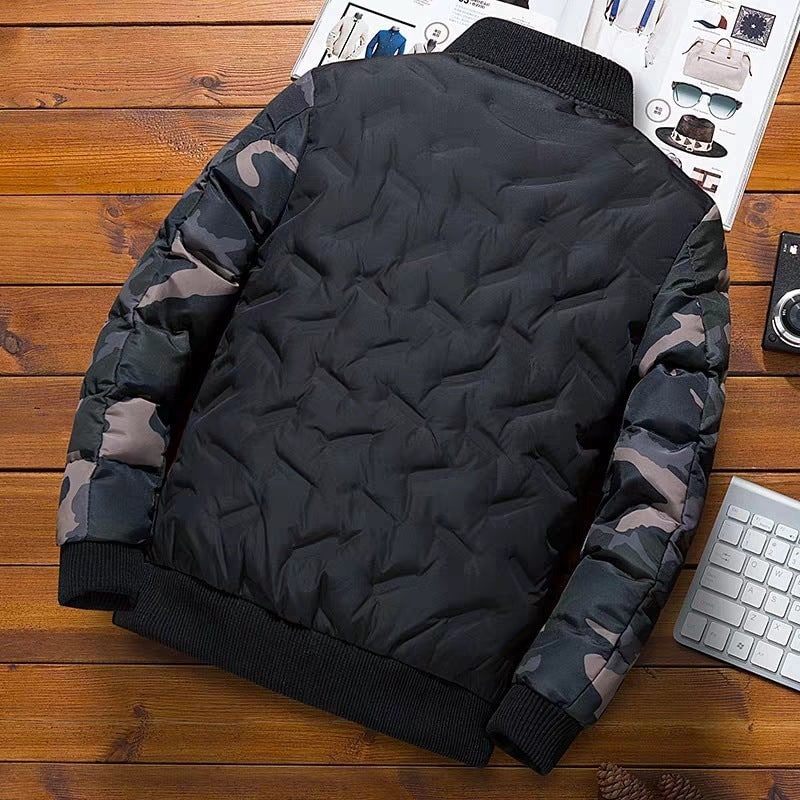 Men's Bomber Jacket Quilted with Camouflage Sleeves and Zip Closure - Image 4