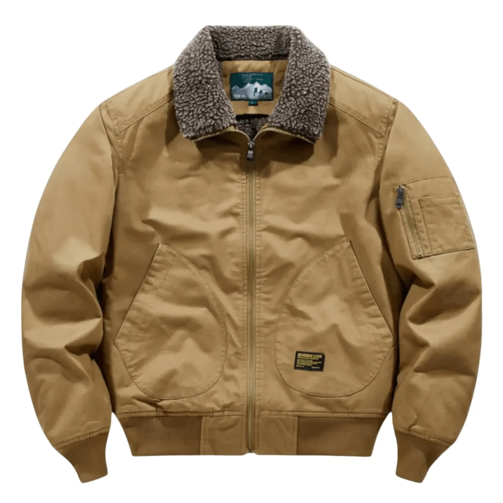 Men's Bomber Jacket with Canvas Shell and Sherpa Fleece Lining - Image 1