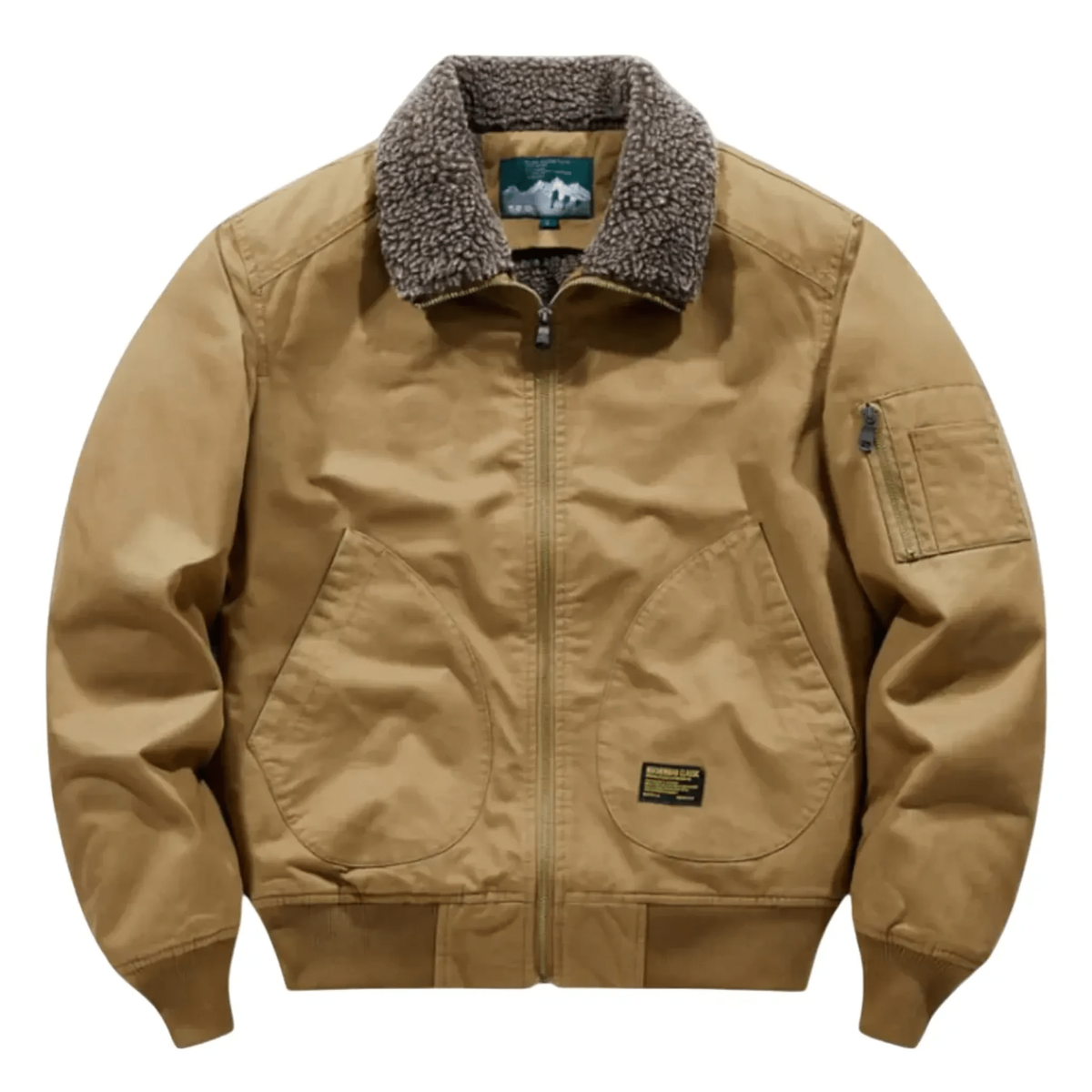 Men's Bomber Jacket with Canvas Shell and Sherpa Fleece Lining - Image 1