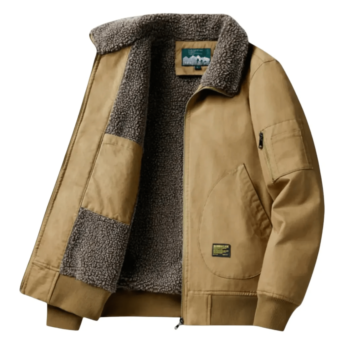 Men's Bomber Jacket with Canvas Shell and Sherpa Fleece Lining - Image 2