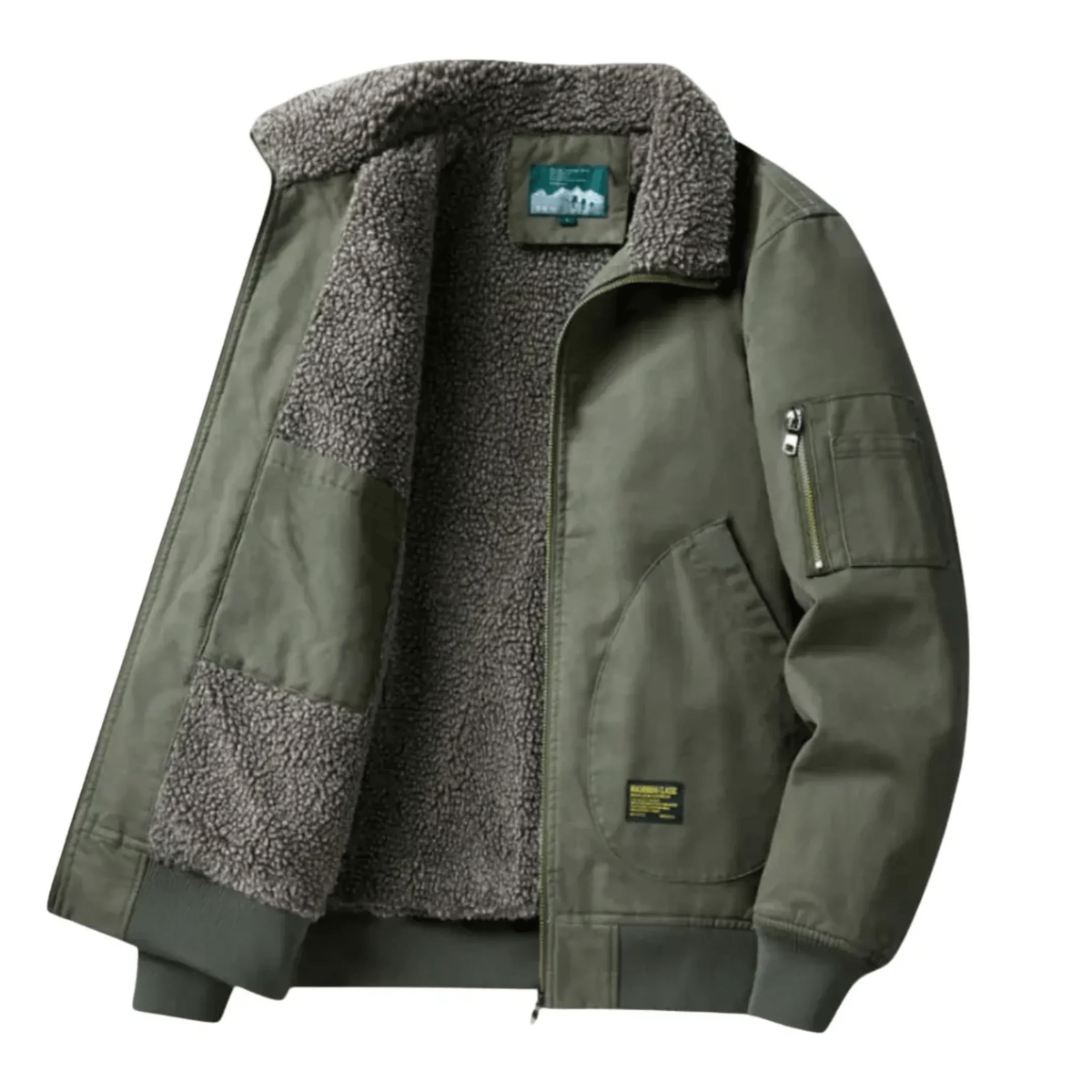 Men's Bomber Jacket with Canvas Shell and Sherpa Fleece Lining - Image 6