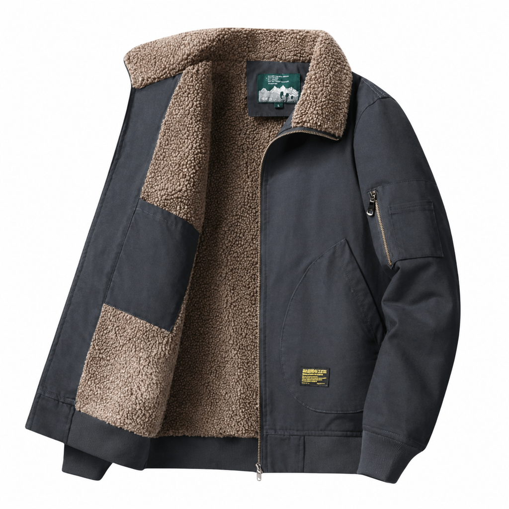 Men's Bomber Jacket with Canvas Shell and Sherpa Fleece Lining - Image 7