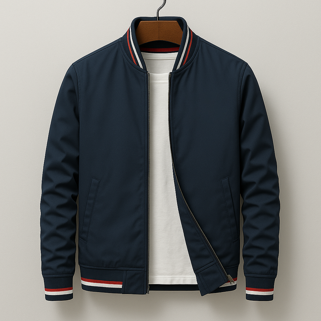 Men's Bomber Jacket with Ribbed Trim and Full Zip Leather - Image 1