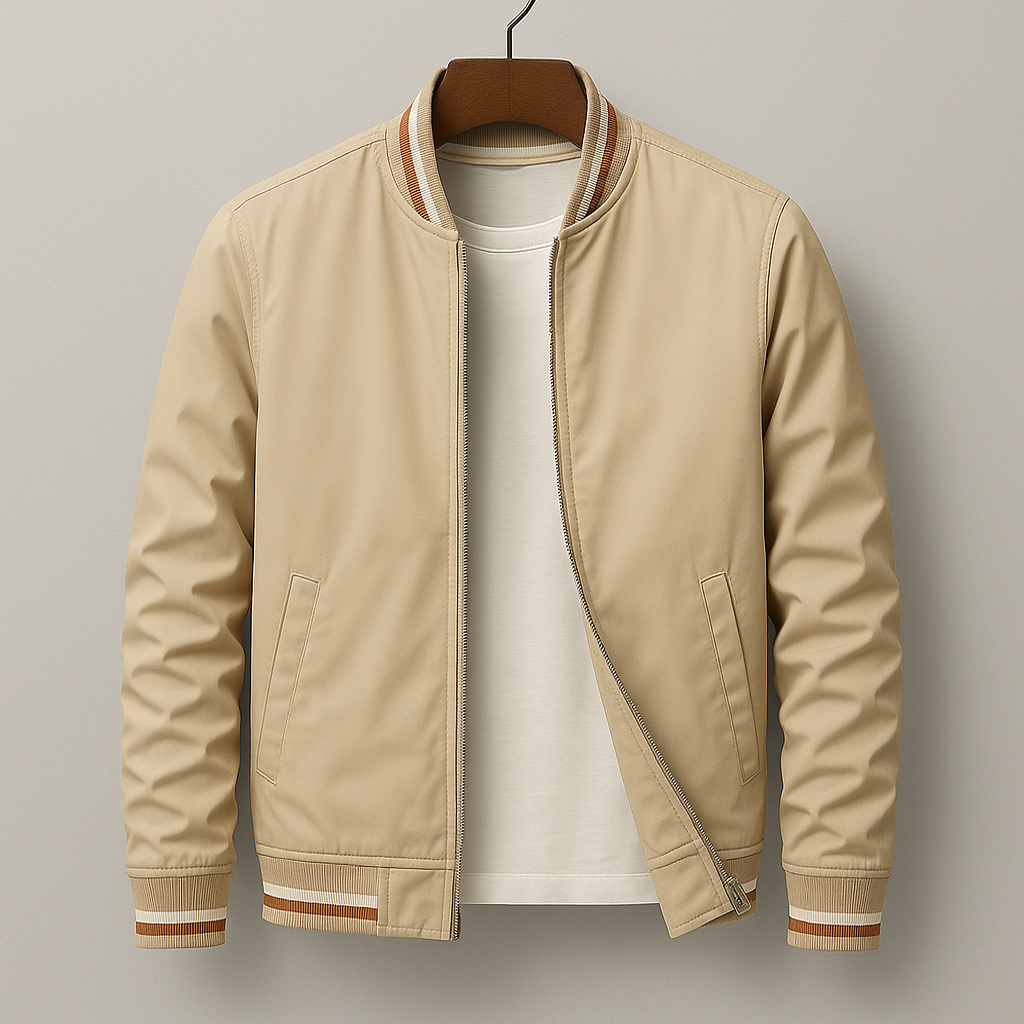 Men's Bomber Jacket with Ribbed Trim and Full Zip Leather - Image 6