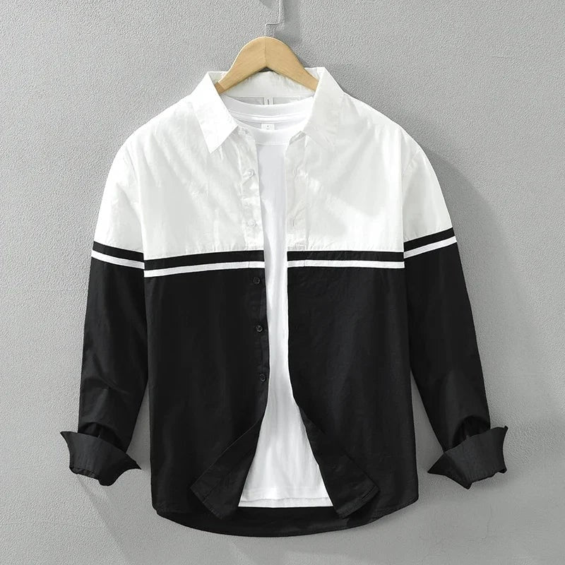 Men's Button Up Shirt Casual Dress Long Sleeve and Color Block - Image 1