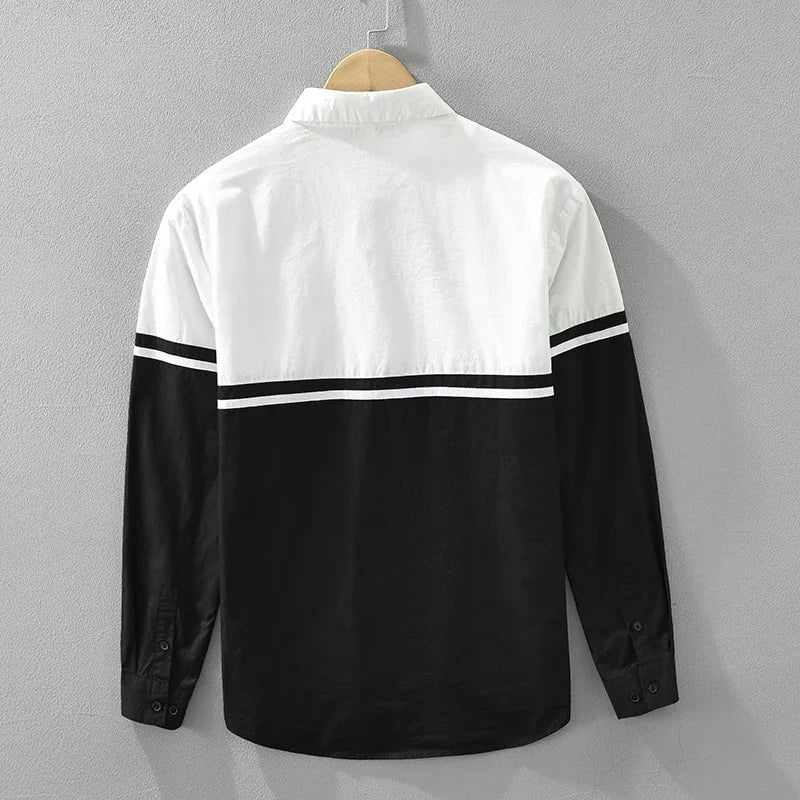 Men's Button Up Shirt Casual Dress Long Sleeve and Color Block - Image 2