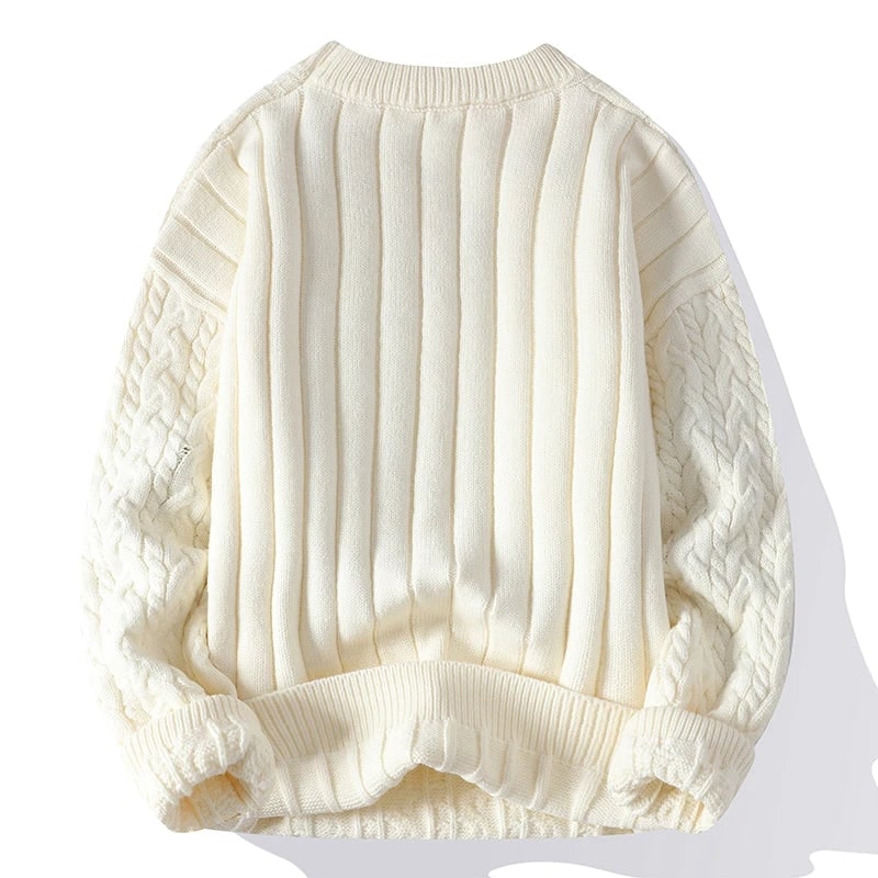 Men's Cable Knit Pullover Sweater with Chunky Pattern and Ribbed Cuffs - Image 2