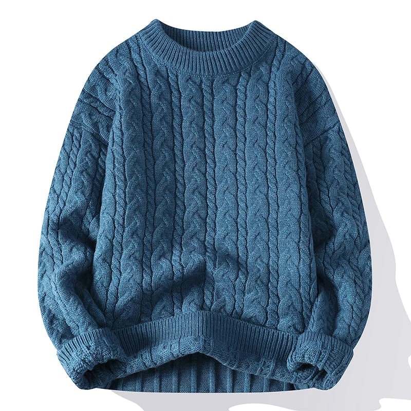 Men's Cable Knit Pullover Sweater with Chunky Pattern and Ribbed Cuffs - Image 3