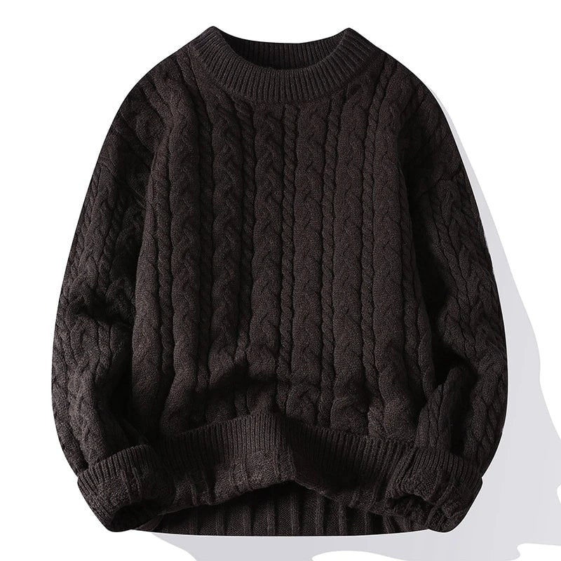 Men's Cable Knit Pullover Sweater with Chunky Pattern and Ribbed Cuffs - Image 4