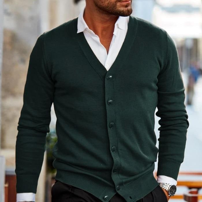 Men's Cardigan Sweater Button Up V-Neck Knit with Ribbed Cuffs - Image 3