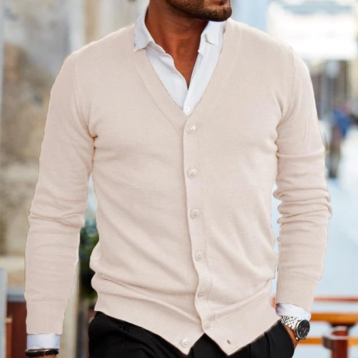 Men's Cardigan Sweater Button Up V-Neck Knit with Ribbed Cuffs - Image 4
