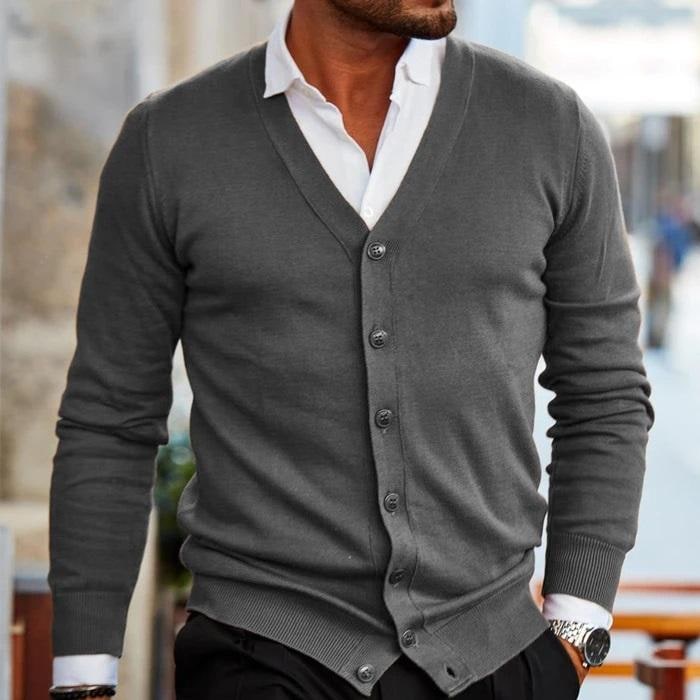 Men's Cardigan Sweater Button Up V-Neck Knit with Ribbed Cuffs - Image 5